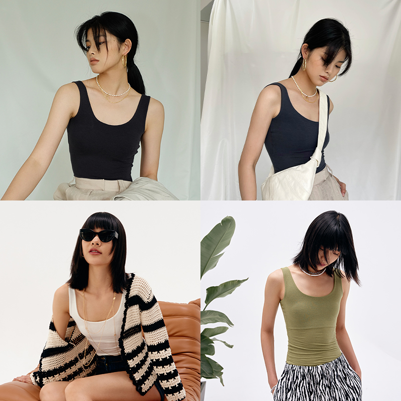 MADEINAM all-match B hoard sheep wool stretch knit U-neck layered pleated bottoming vest