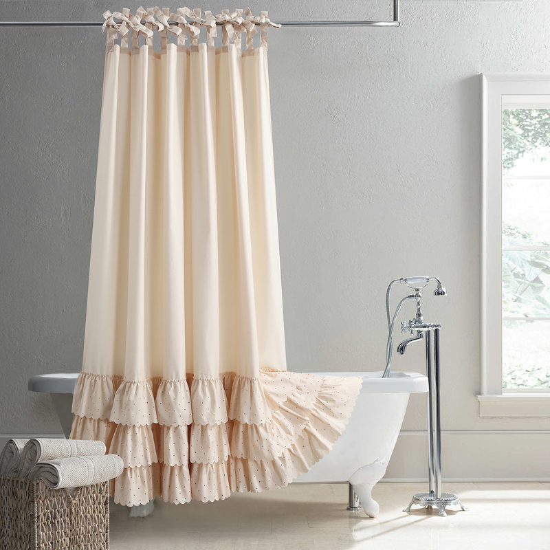 2026 Season European Style Fashionable and Luxurious Beige Soft Brushed Fabric Waterproof and Mildew-Proof Handmade Small Eyelet Bow Shower Curtain