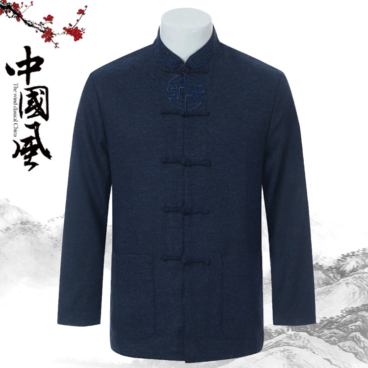 Khóa tay quay tay trung niên người già tay dài Tang phù hợp nam xuân thu đông Áo khoác Trung Quốc phong cách Trung Quốc quốc phục những kiểu đồ bộ đẹp