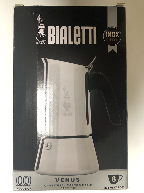 Bialetti Stainless Steel Single-Valve Moka Pot Newvenus 6-Cup Capacity Suitable for Induction Cookers