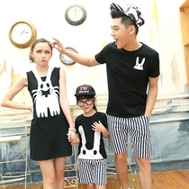 Seaside parent-child summer dress A family of three mother-daughter rabbit dress Mother-child childrens clothing black and white striped beach pants