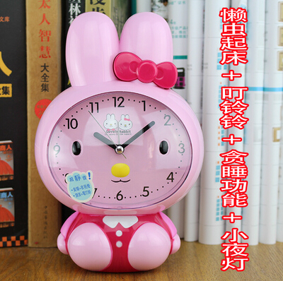 Children's small alarm clock cartoon talking student with cute smart slacker get up Rabbit girl bedroom bedside clock