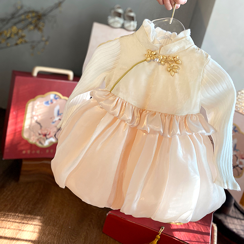 1歳の女の赤ちゃんのドレス春と秋の中国のスーツの高級女の子のスカートの誕生日パーティーの服幼児の子供のプリンセスドレス