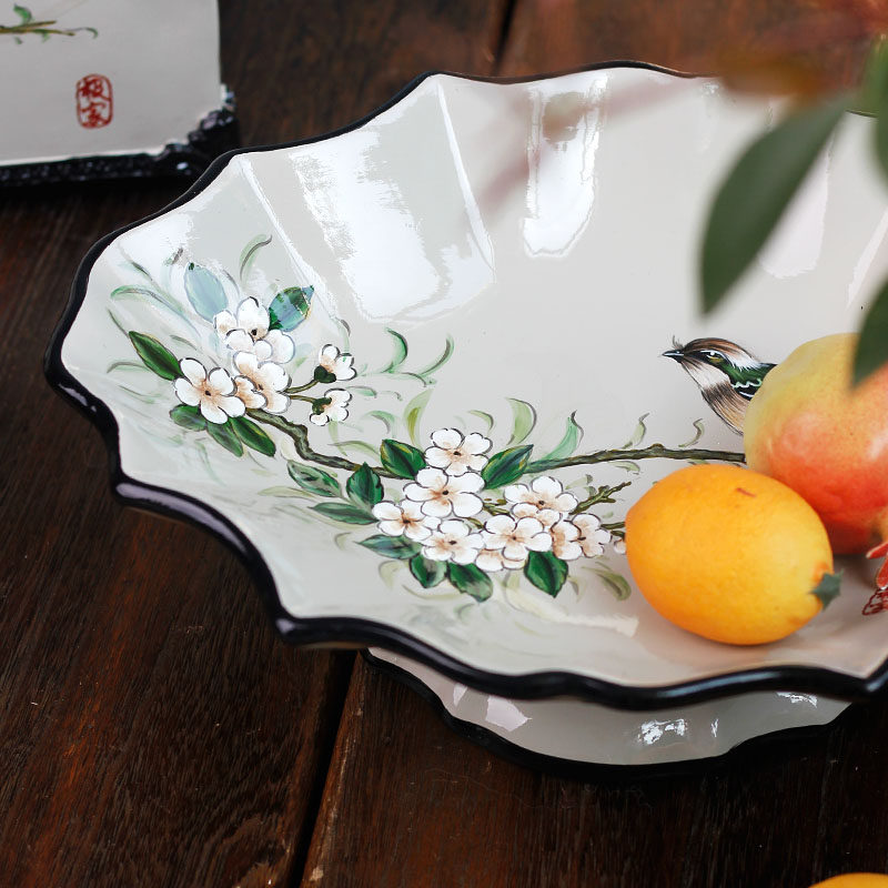 New Chinese Creative Ceramic Fruit Tray Suit Home Living Room Tea Table Large Number Fruit Bowl Decoration Swing Decoration Retro