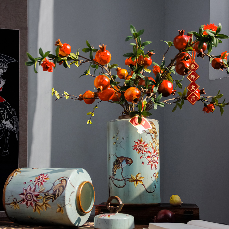 American ceramic vase swinging piece Living room TV cabinet Xuanguan Wine Cabinet Flower Arrangement Retro Floral Creative Decoration Furnishing