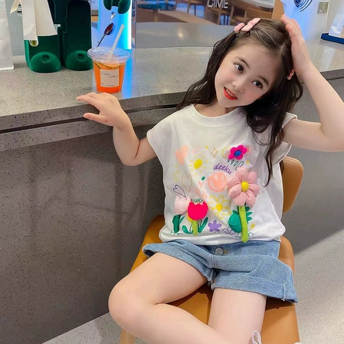 Футболка с коротким рукавом, летняя хлопковая детская летняя одежда без рукавов, делается под заказ, в западном стиле, детская одежда