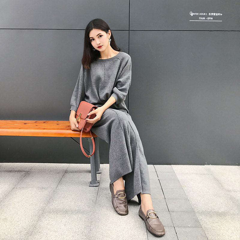 周小熊BEARUN 秋季名媛气质小香风阔腿裤九分袖两件套时尚套装女