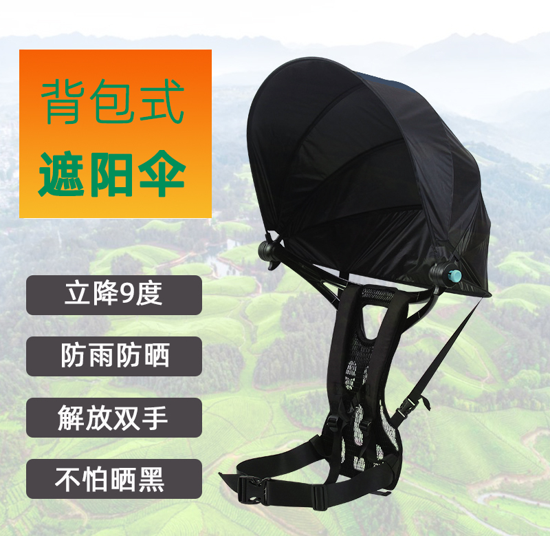 Backpack Umbrella, Tea-Picking Umbrella, Black-Coated Sunshade, Sun Protection, Uv Protection, Windproof, Sun Umbrella, Dual-Use for Sun and Rain, Foldable, Hands-Free