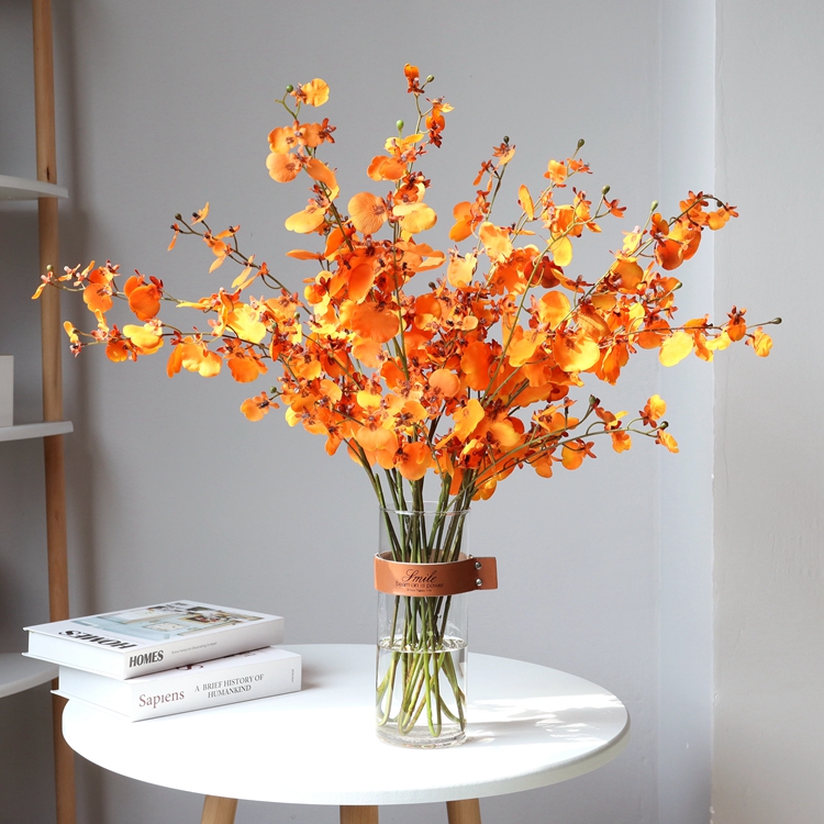 High quality simulation flower orange dancing orchid set light luxury table decoration silk flower decoration living room large bouquet dry flowers