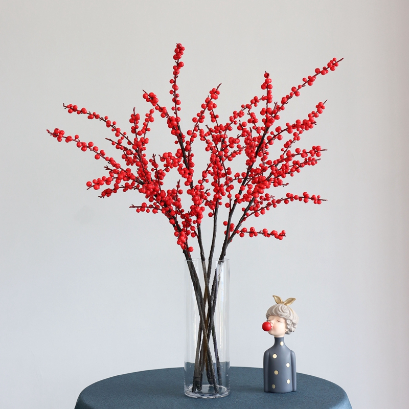 Chinese style red fake flower pendulum piece North American winter green fruit emulation upscale 2021 new living room Wedding House Decoration Hair-Taobao