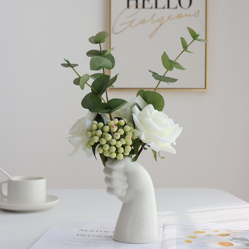 ins creative minimalist desk ornament moisturizing rose money leaf simulation fake flower arrangement bouquet photo ceramic vase
