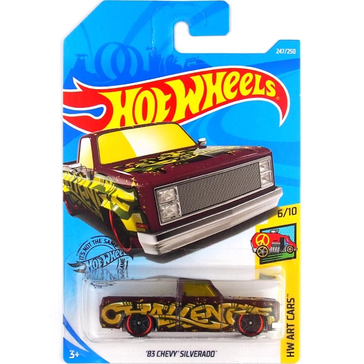 2019 Batch of American Car Model Hot Wheels No. 247 83 Chevrolet Silverado Pickup Truck