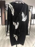 Mất giải phóng mặt bằng Châu Âu và Châu Mỹ Gió Angel Wings Jacquard Stretch Đan len Blend V-cổ Áo khoác len nữ dài áo khoác len cardigan nữ