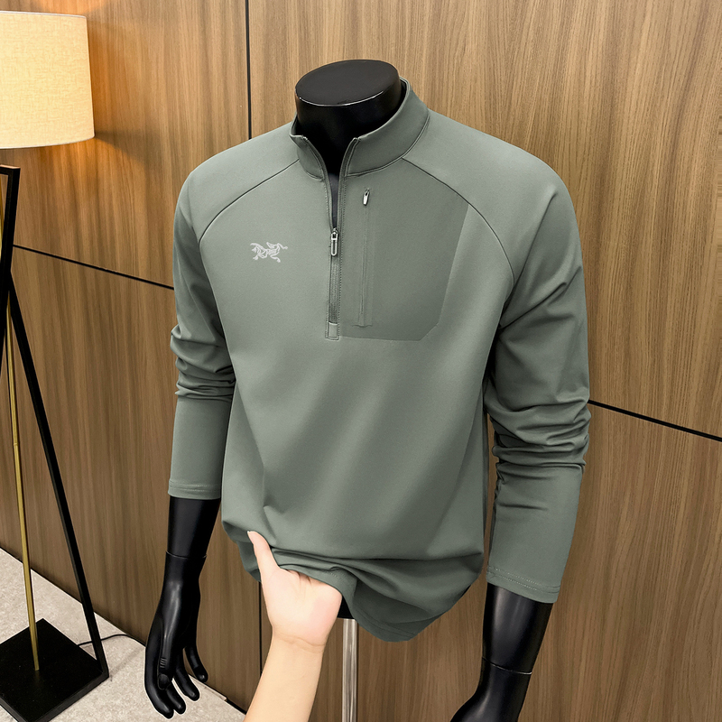 Outlet [90% off] Outdoor Sports Style Men's Long-Sleeved Half-Zip Stand-Up Collar Quick-Drying T-Shirt Casual Top