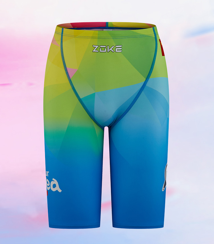 2023 New Zuku Men Blue Yellow Shark Professional Training Competition Five - Point Swim Pants