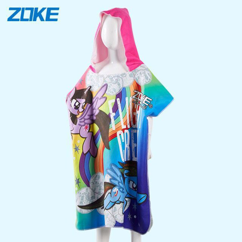 2019 new ZOKE ZOKE children and teenagers cute cartoon pony Rainbow pony quick-drying cold-proof hooded bathrobe