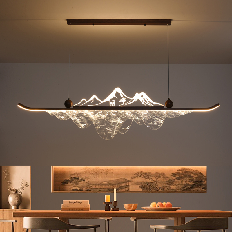 New Chinese-Style Chandelier Zen Tea Room Creative Simple Chinese Style Bar Mountain and Water Study Walnut Color Dining Room Chandelier