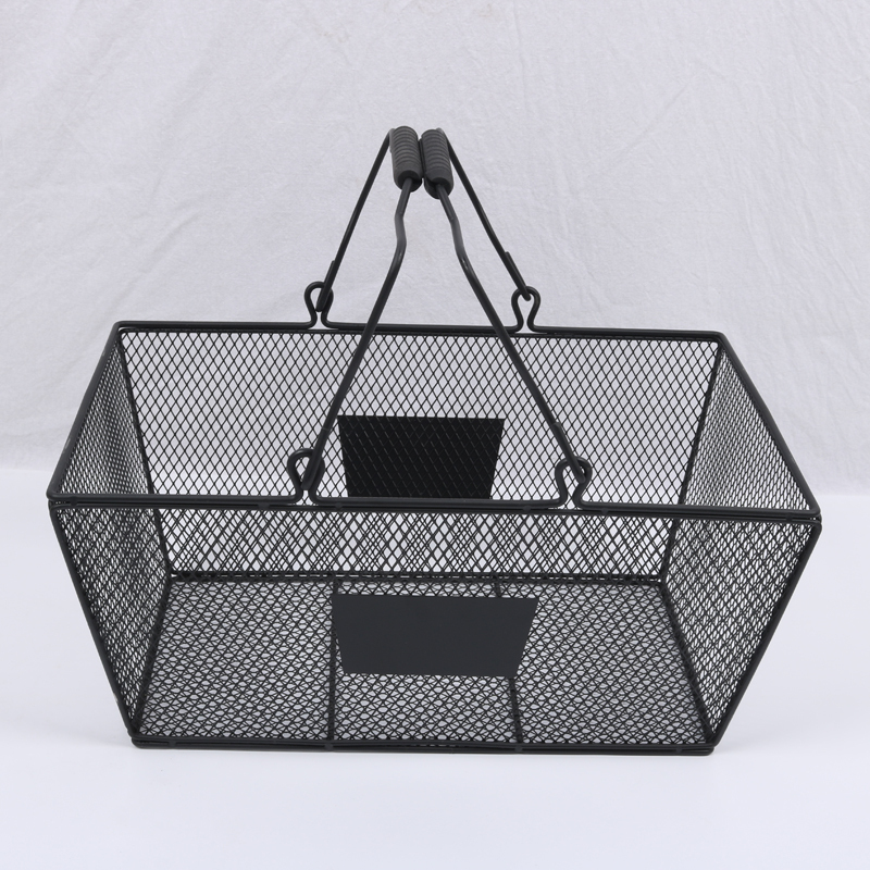 Jingmu Supermarket Shopping Basket Metal Hand Basket Cosmetics Convenience Store Basket Adult Black Mesh Basket Shanghai Direct Sales