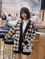 France sandro casual contrast color vintage check knit cardigan 19 autumn and winter jacket women sfpca00068