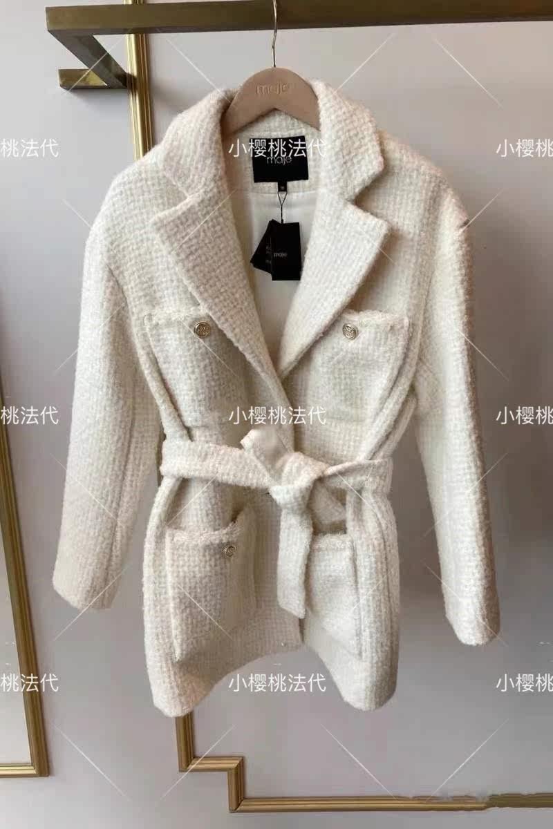 MAJE Xiaoxiang style single-breasted suit collar belt tweed jacket 21 autumn and winter MFPOU00754