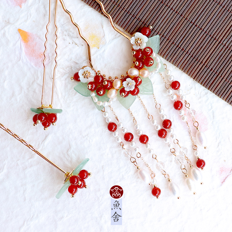 Hanfu hair accessories Flow Su Head Crown Flowers Flowers Hairpin Hairpin Hairpin Hairpin Female Gufeng Walking the Tang Wind Ancient Clothing Fresh accessories Accessories Women's Headwear