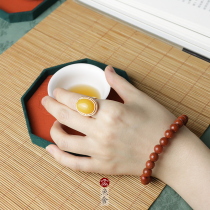 Natural amber S925 silver gold-plated live mouth ring index finger beeswax ring ring female temperament yellow honey chicken oil yellow full of honey