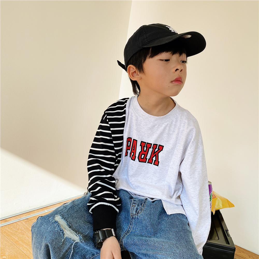 JUSTIN children's spring clothing stitching handsome Korean version loose casual long-sleeved T-shirt boy's foreign style spring and autumn bottoming shirt