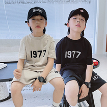 JUSTIN childrens clothing children summer short sleeve suit for men and women child tide card parent-child ocean gas casual flocking T-shirt shorts