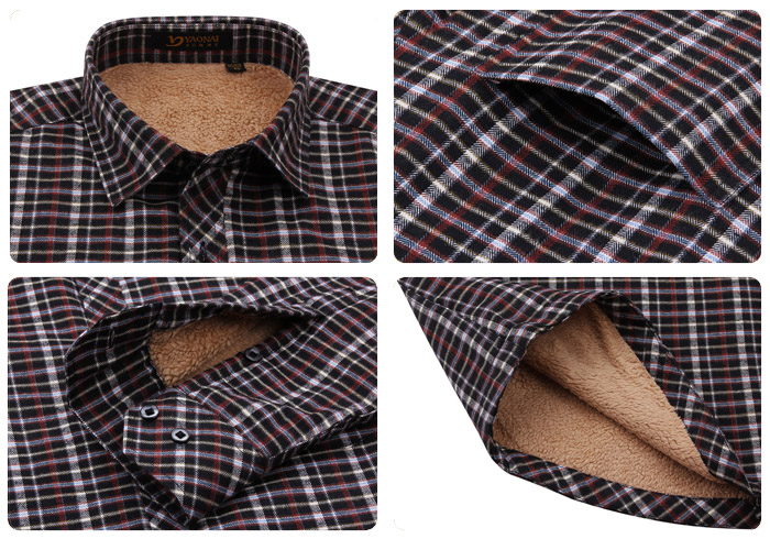 Mùa thu và mùa đông mới kẻ sọc cừu cashmere cộng với nhung dày nam ấm áo dài tay áo ấm nam kẻ sọc sơ mi nam công sở