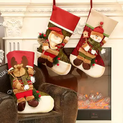 New Christmas big socks gift bag Christmas decorations Linen Christmas socks gift candy socks