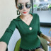 Mùa thu đông mới thời trang áo len cổ chữ V gợi cảm của phụ nữ đầu dài tay Slim hoang dã chạm đáy áo len co giãn khoác len Áo len cổ chữ V
