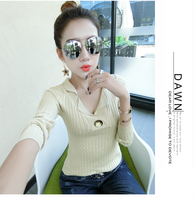 Mùa thu đông mới thời trang áo len cổ chữ V gợi cảm của phụ nữ đầu dài tay Slim hoang dã chạm đáy áo len co giãn khoác len
