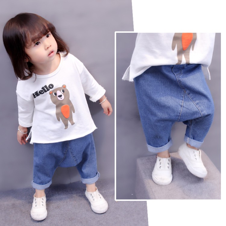 2023 Girls Autumn New Jeans 1-2-3-4 Years Old Boys Baggy Pants Girls Baby Harem Pants Casual Pants