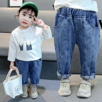 Girls New Jeans Spring 1-4 years old baby girl 3 casual foreign style Haren pants children loose long pants tide