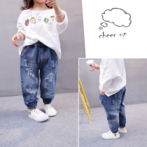 2020 Korean version of the new girls broken jeans 1-2-3-4-5 years old female baby casual spring pants tide