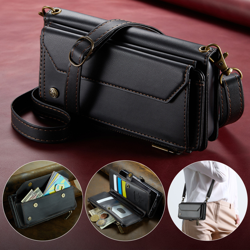 Suitable for Samsung Galaxy Z Fold 8 Ultra Phone Leather Case Fold7/6/5/4/3 Wallet Card Holder W24/W23/W22 Protective Case with Crossbody Strap and Pen Slot