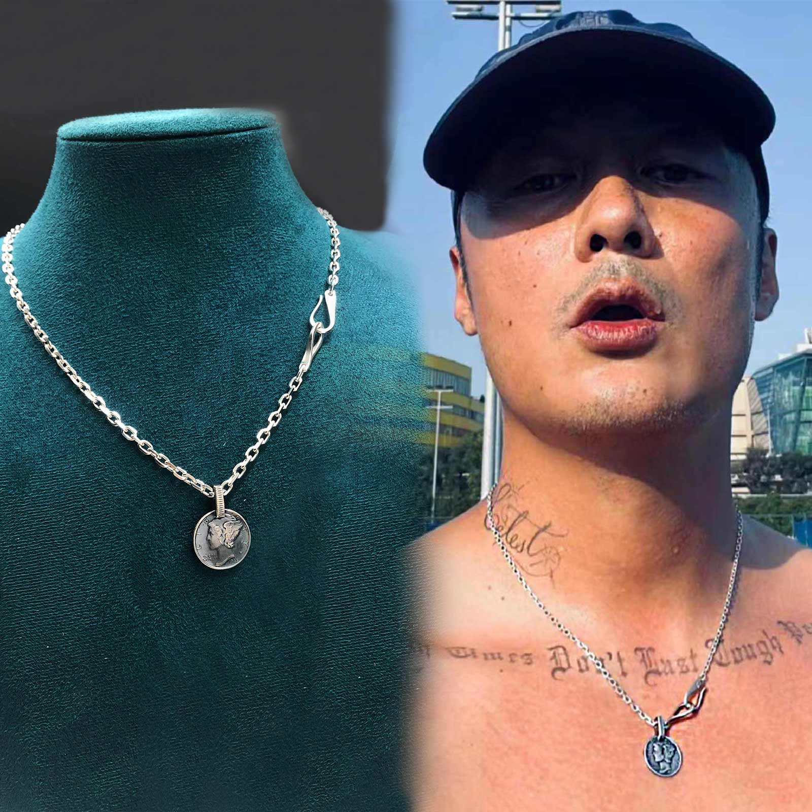 手作りのLarrySネックレスメンズトレンドブランド925スターリングシルバーパーソナリティShawn Yueと同じスタイルのピーターパンコインネックレスレディース