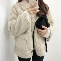 MIUSU autumn and winter New Korean version of academic style hipster Lamb hair composite suede jacket