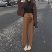 miusu 17 Autumn New pleated retro rabbit hair ball wide leg pants