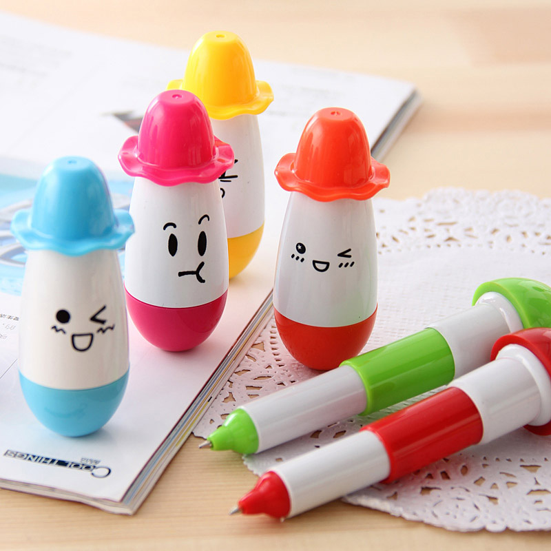 Korean Creative Stationery Supplies Cute Cartoon Hat Pill Pen Expression Smiley Face Telescopic Ball Pen 