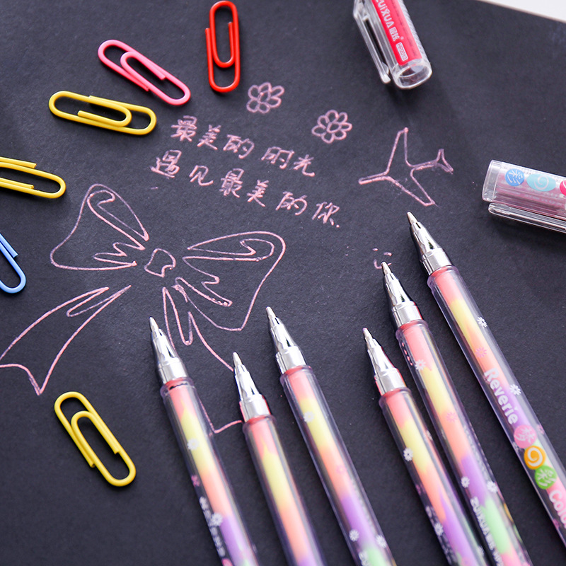 Japan-ROK Creative Stationery 6 Color All-in-one Watercolor Pen Discolored Pen Water Chalk DIY Handmade Album Color Pen 
