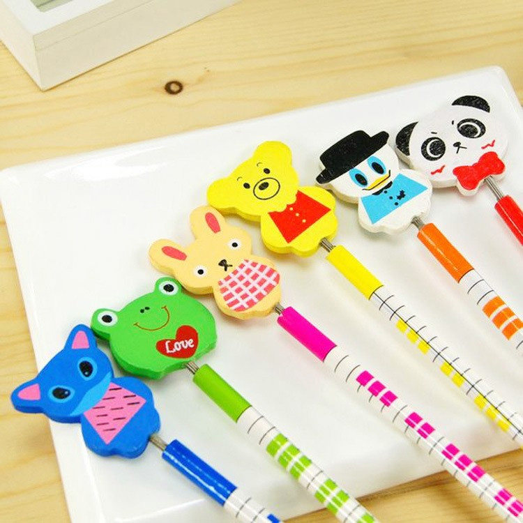 Korea Creative Cute Stationery Cartoon Animal Wood Made Graphite Pencil Student Supplies Prize Birthday Gift 