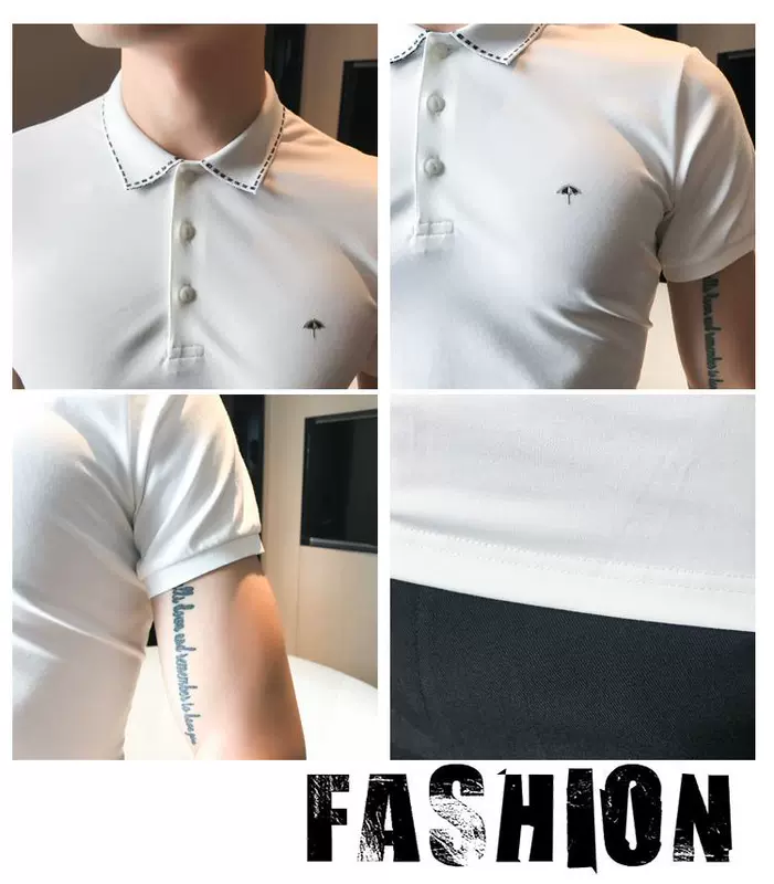 Mùa hè nam Hàn Quốc Slim nam nhỏ ô ngắn tay áo sơ mi polo Anh doanh nhân nam áo thun giản dị - Polo shop bán áo thun nam có cổ