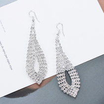 925 silver hook temperament atmospheric evening dress exaggerated large earrings Bride wedding full diamond drop earrings performance ear clip