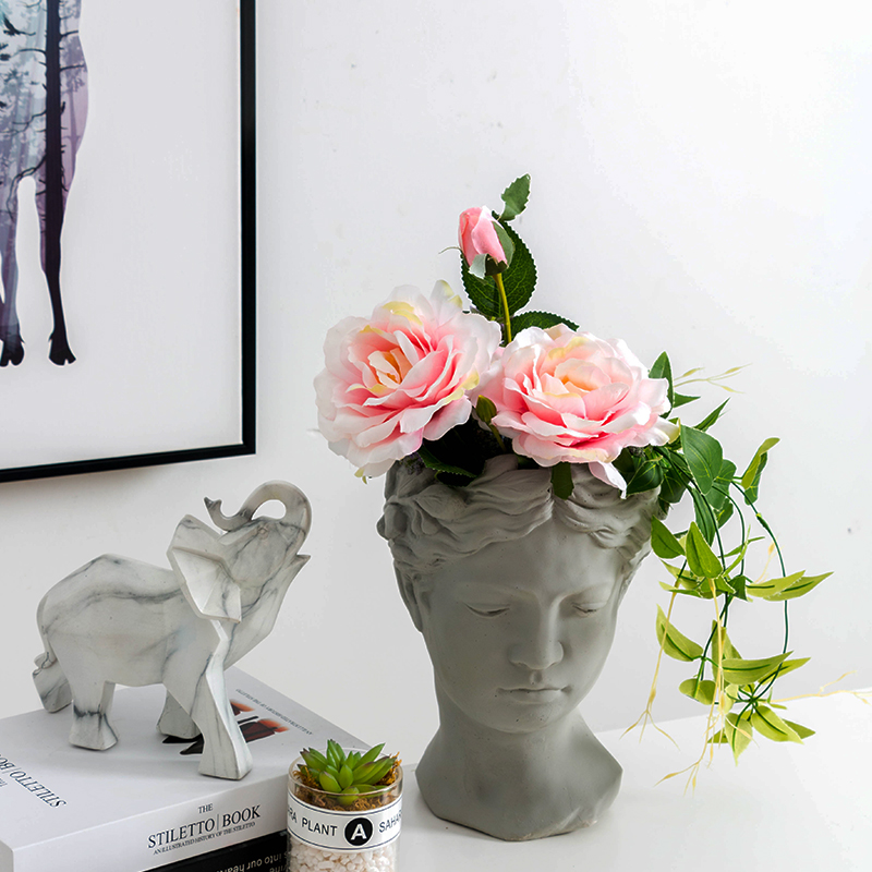 Châu Âu mặt retro bình chân dung tượng nữ thần Hy Lạp hoa chèn xi măng thịt hoa thạch cao trang trí nghệ thuật - Vase / Bồn hoa & Kệ bình hoa con công