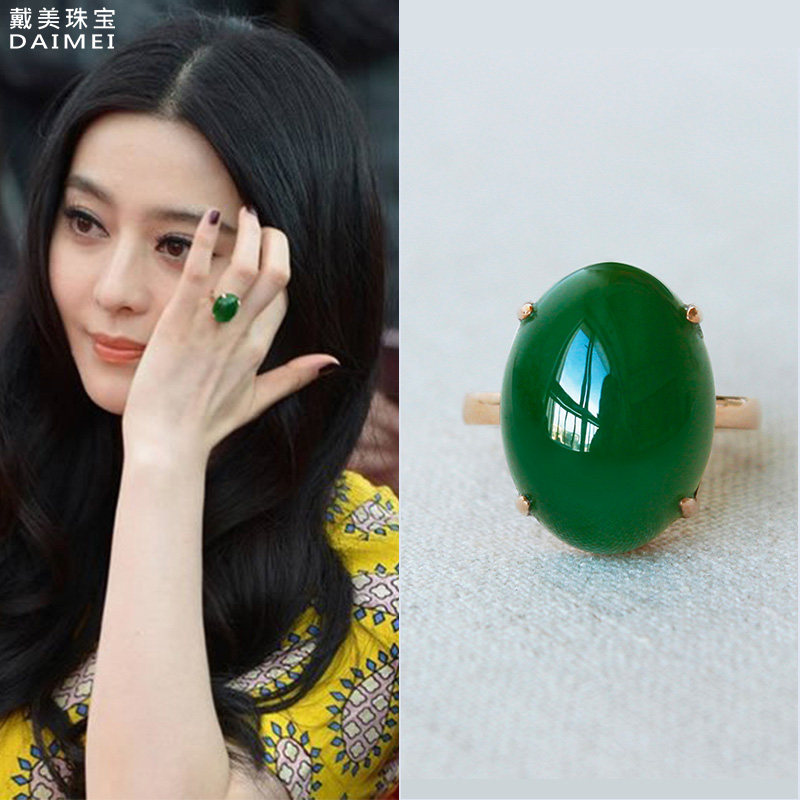 And Tian Yubi jade ring 18K gold inlaid collection grade old material spinach green gold inlaid jade ring female heavy gold add coarse
