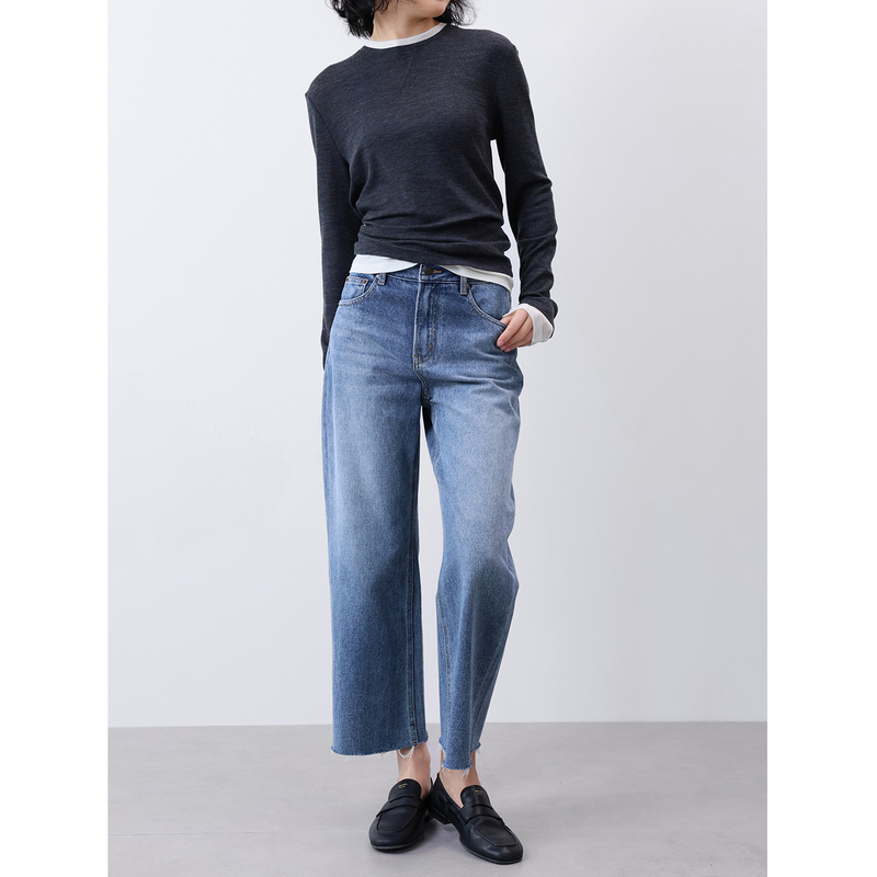 Davidsusan Turkish Fabric Nine-Point Straight-Leg Jeans Women's Spring and Autumn Textured Loose Casual Pants