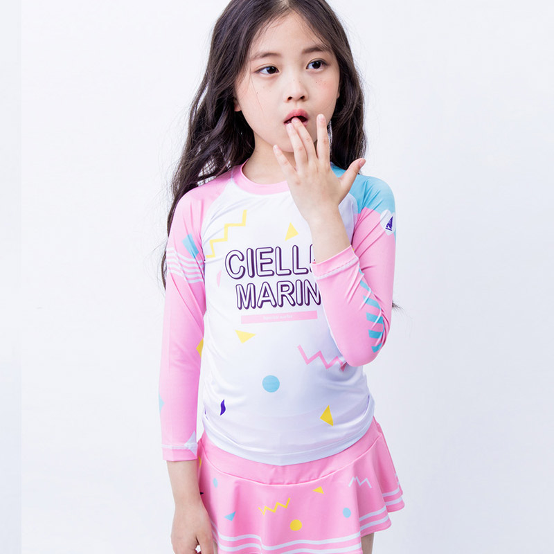 South Korea Imported Children Swimsuit Girl Princess Dress Swimsuit Girl Cute Two Style Diving Suit Long Sleeve Sunscreen