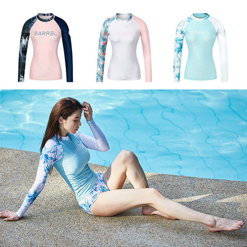 South Korean Barrel diving suit female snorkeling swimsuit with long sleeve sunscreen surf two-piece blouse single speed dry
