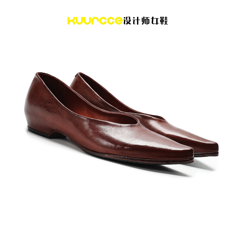 Kuurcce French-Style Slip-On Washed Horse Leather American-Style Formal Retro Wedge Pointed-Toe Single Shoes Women's High Heels Kuurcce French-Style Slip-On Washed Horse Leather American-Style Formal Retro Wedge Pointed-Toe Single Shoes Women's High Heels